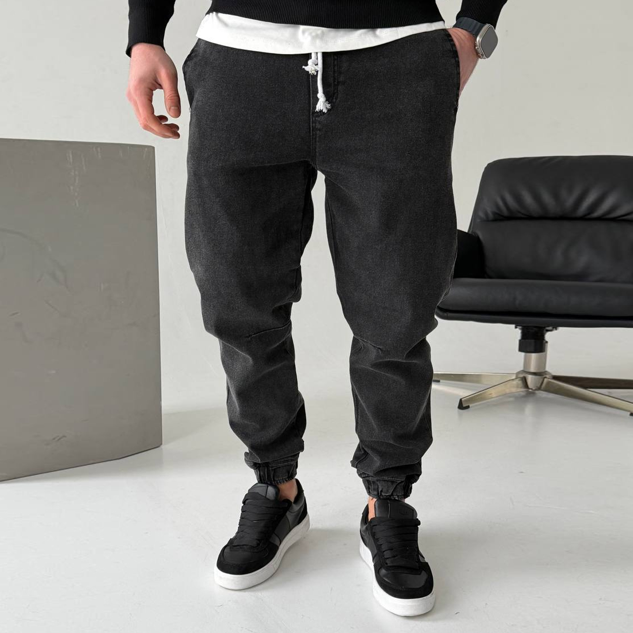 Джогери джинсові з зав'язкою сірі 597