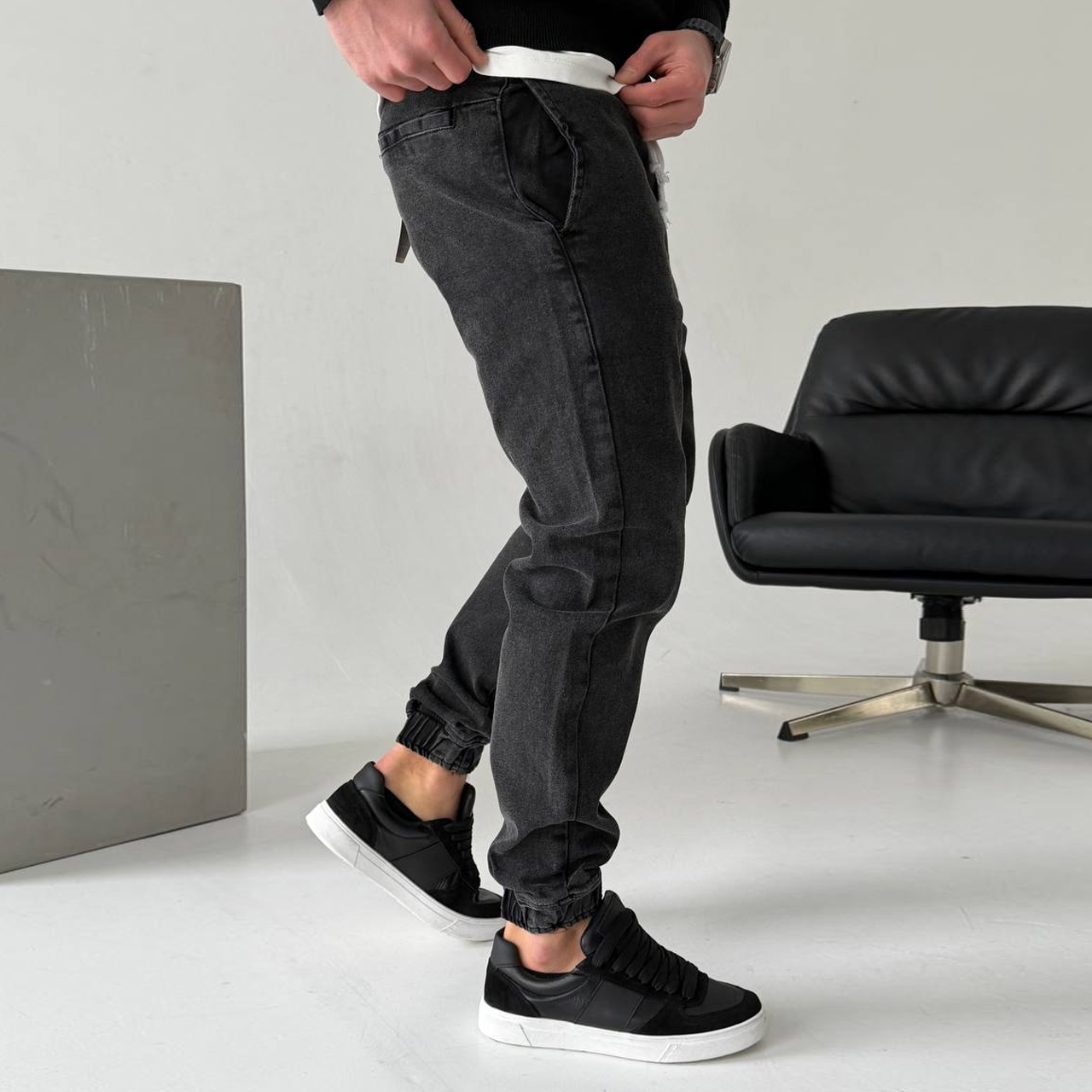 Джогери джинсові з зав'язкою сірі 597