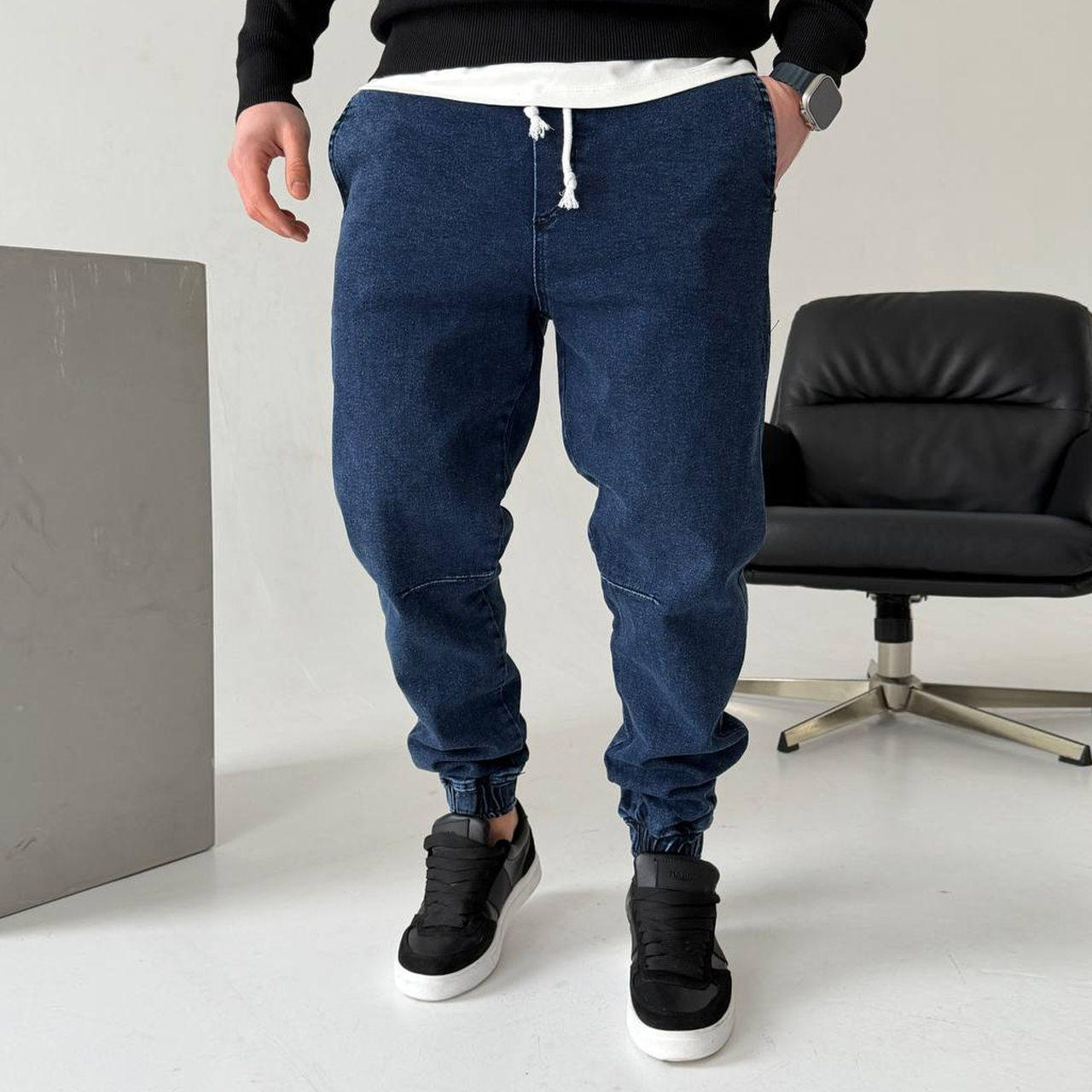 Копия Джогери джинсові з зав'язкою темно-сині 555