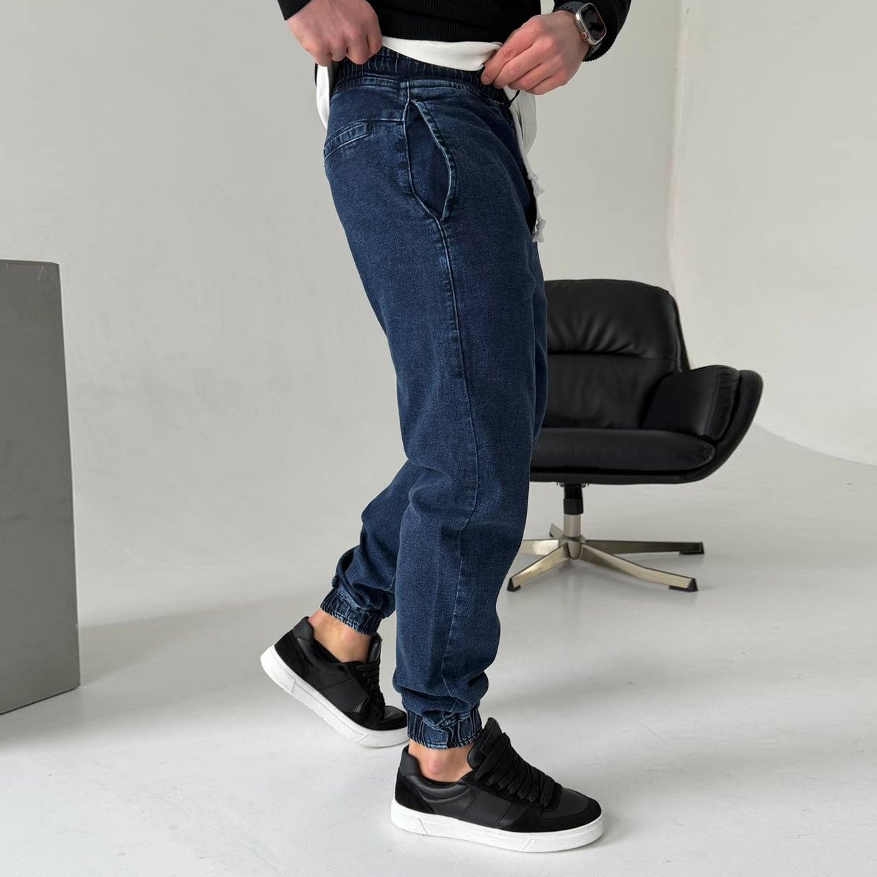 Копия Джогери джинсові з зав'язкою темно-сині 555