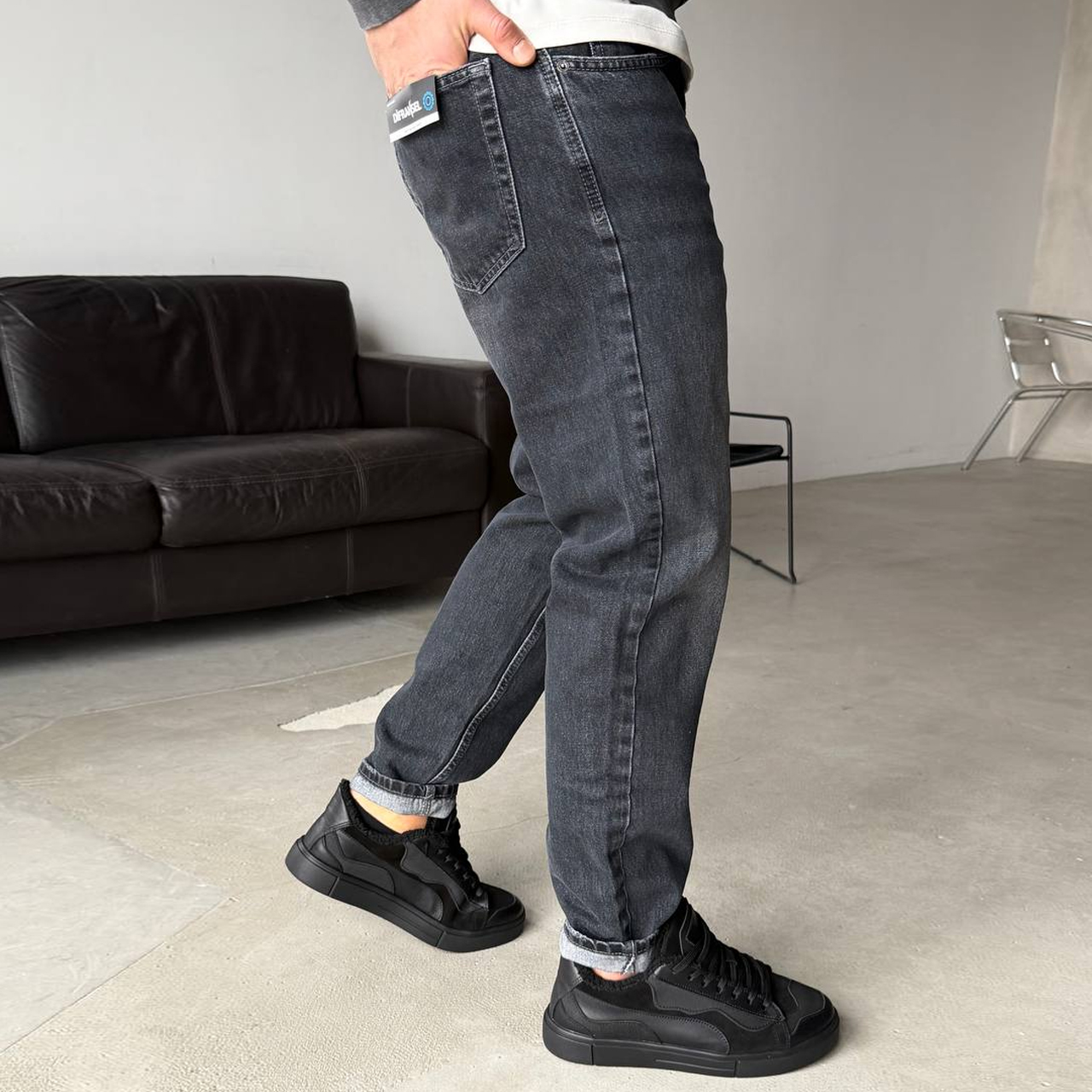 Джинси Mom сірі з потертістю 3112