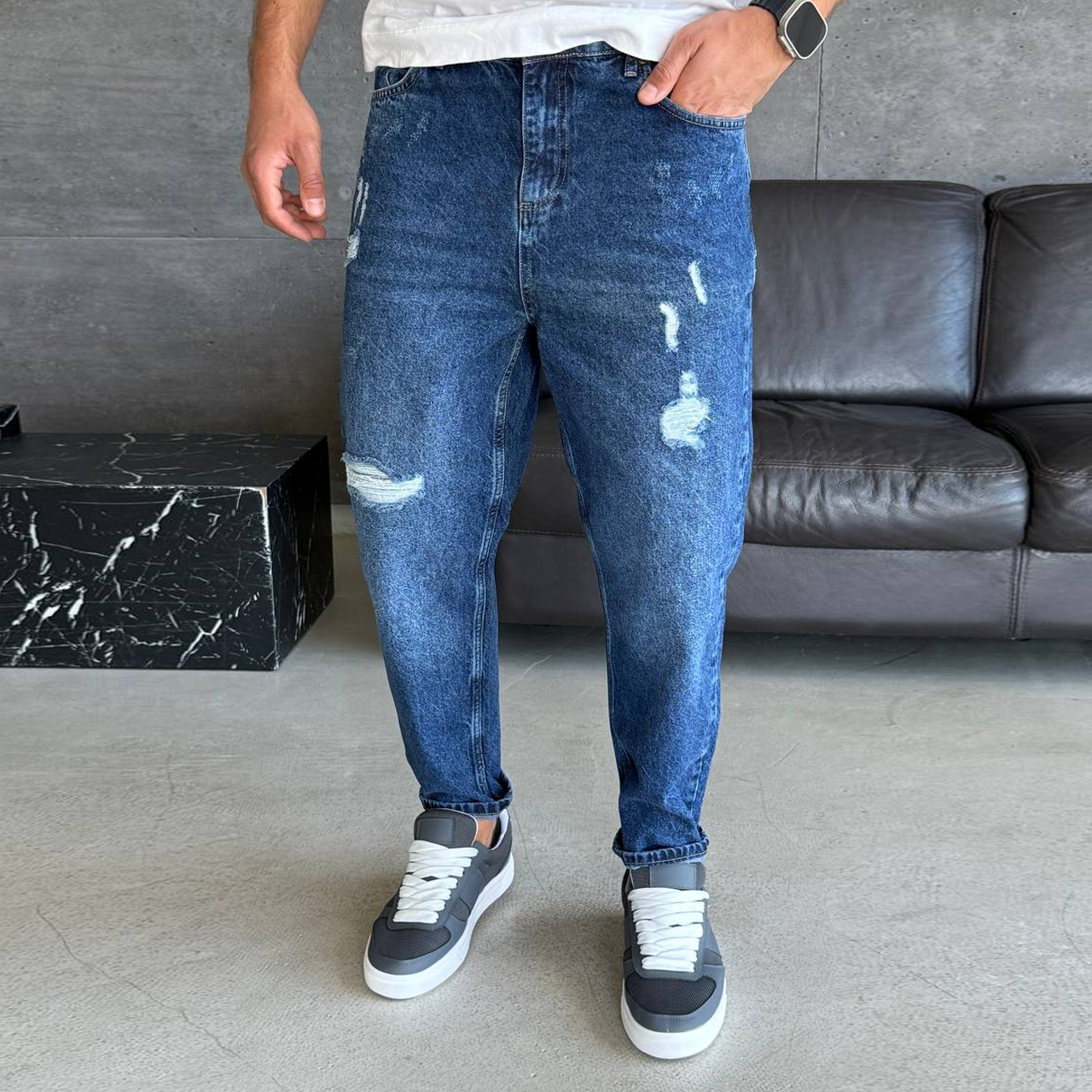 Джинси Mom сині з рваностями 1403-1