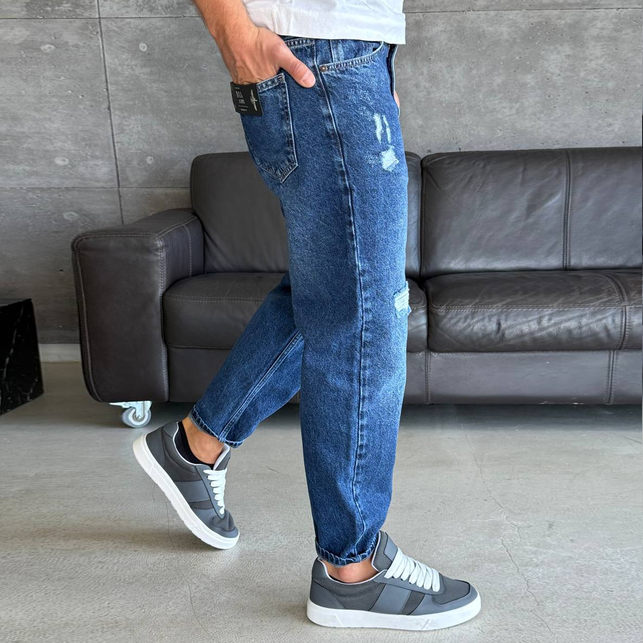 Джинси Mom сині з рваностями 1403-1