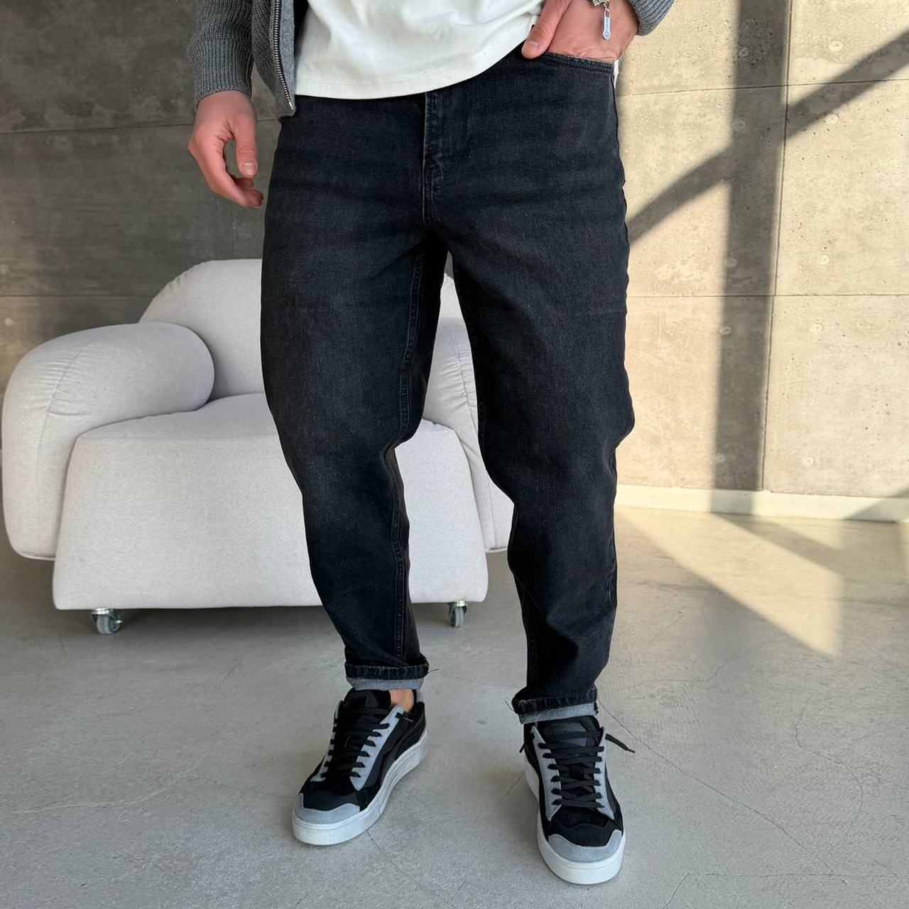 Джинси Mom з потертостями темно-сірі 3155