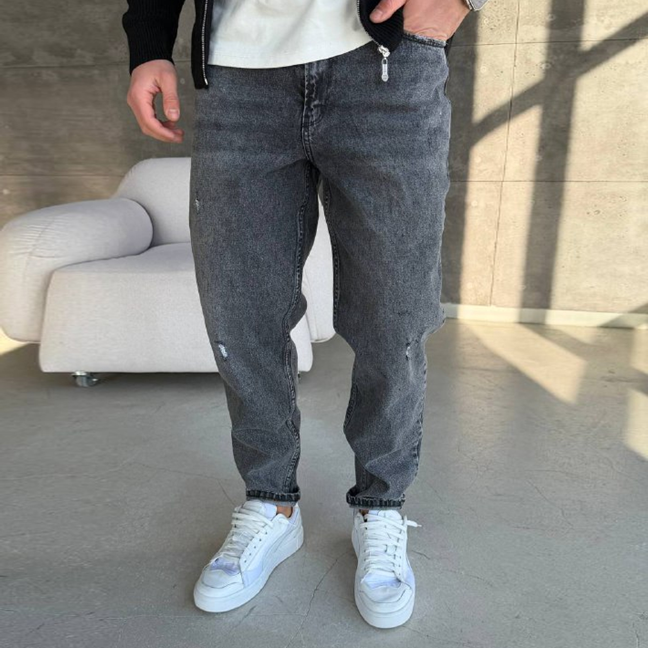 Джинси Mom з подертістю сірі 3168-1