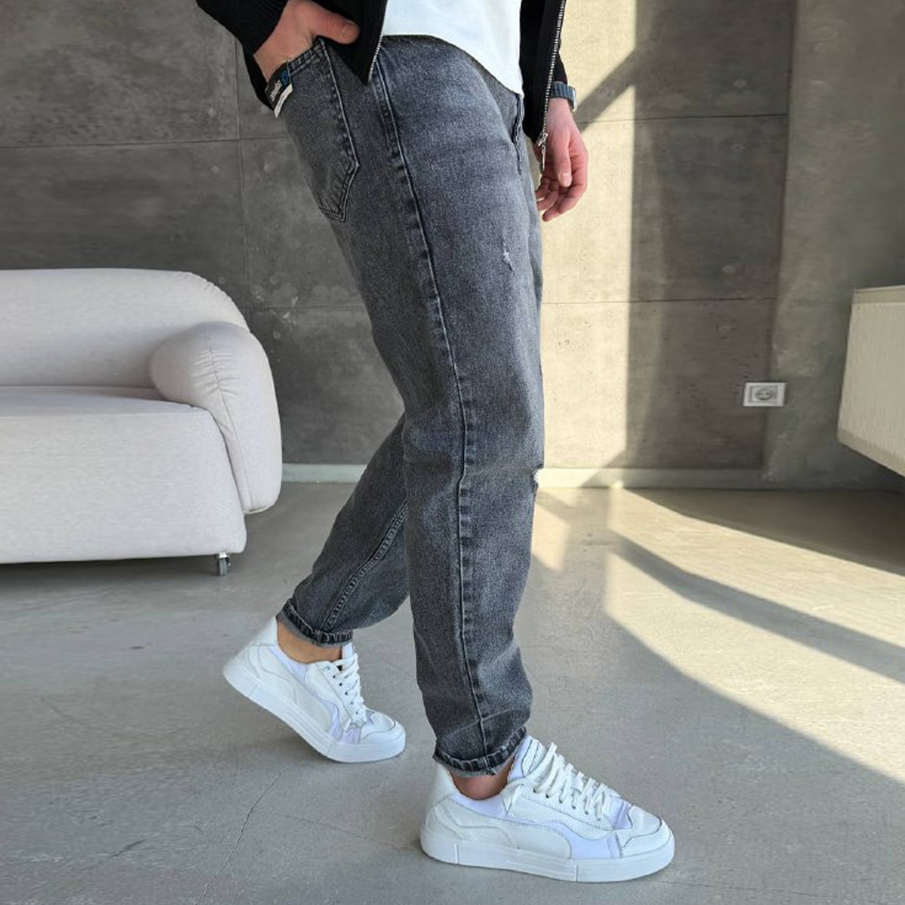 Джинси Mom з подертістю сірі 3168-1