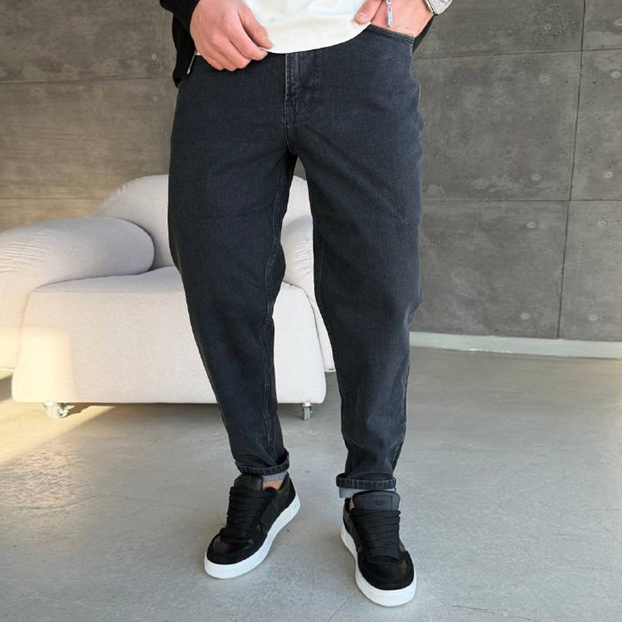 Джинси Mom сірі з потертістю 3154