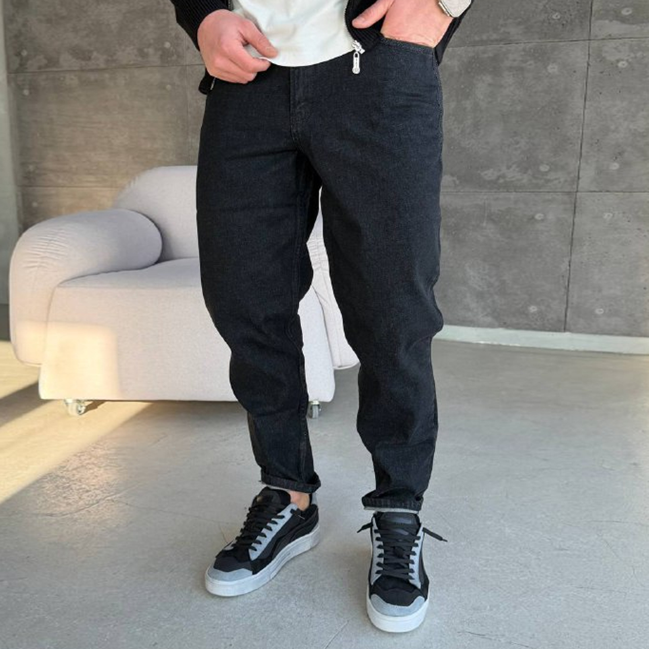 Джинси Mom меланж нитка чорні 3169