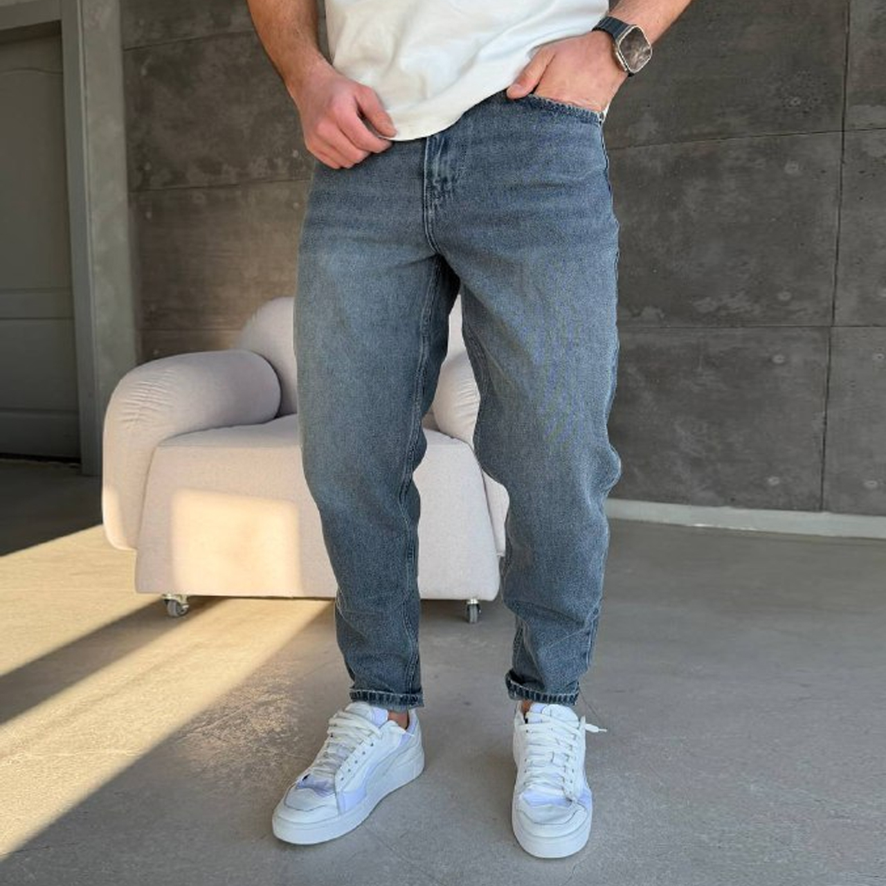 Джинси Mom текстурні сірі 3111-1