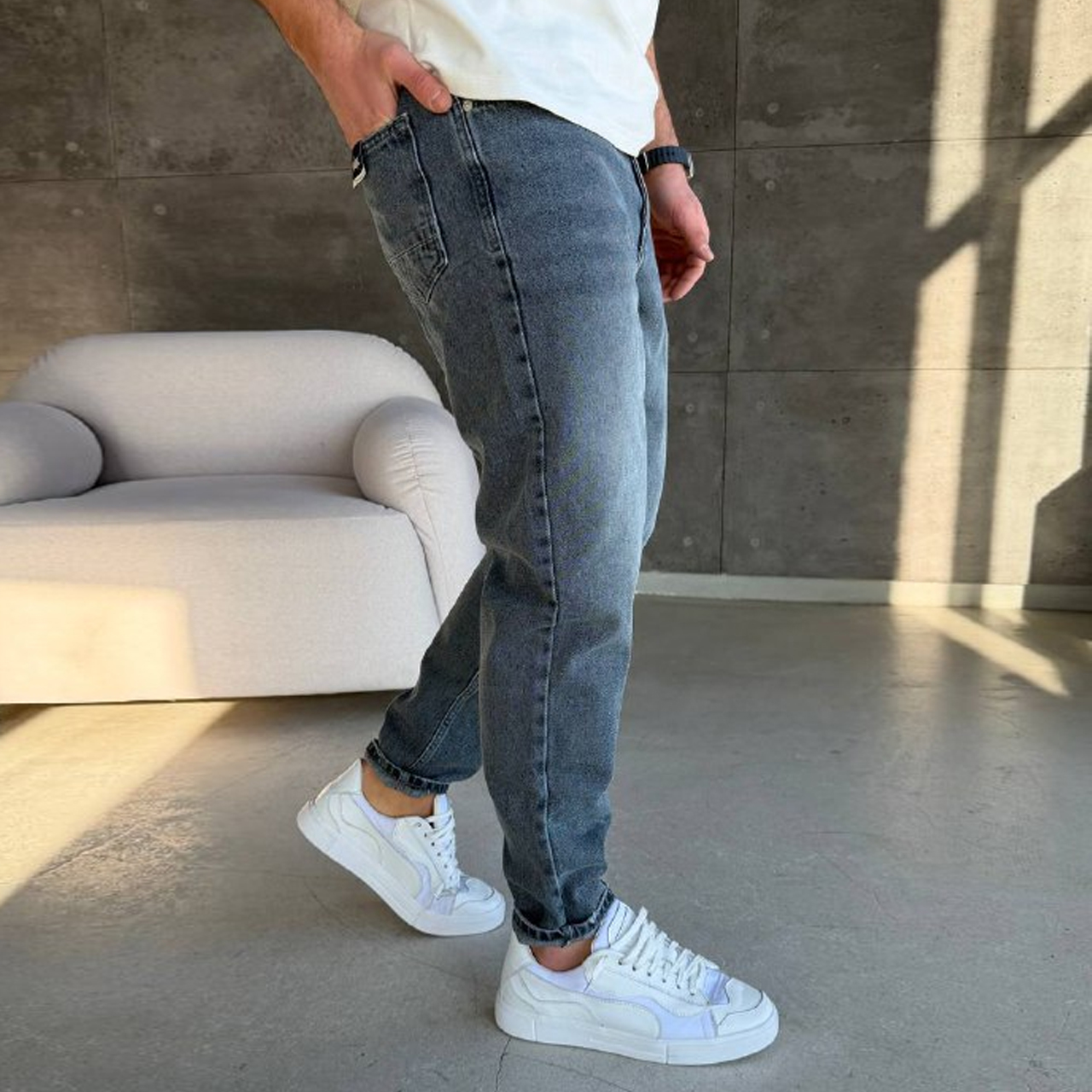 Джинси Mom текстурні сірі 3111-1