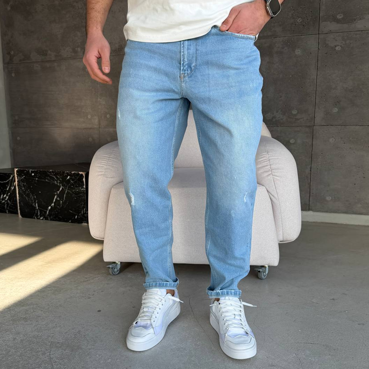 Джинси Mom з подертістю світло-блакитні 3191-3