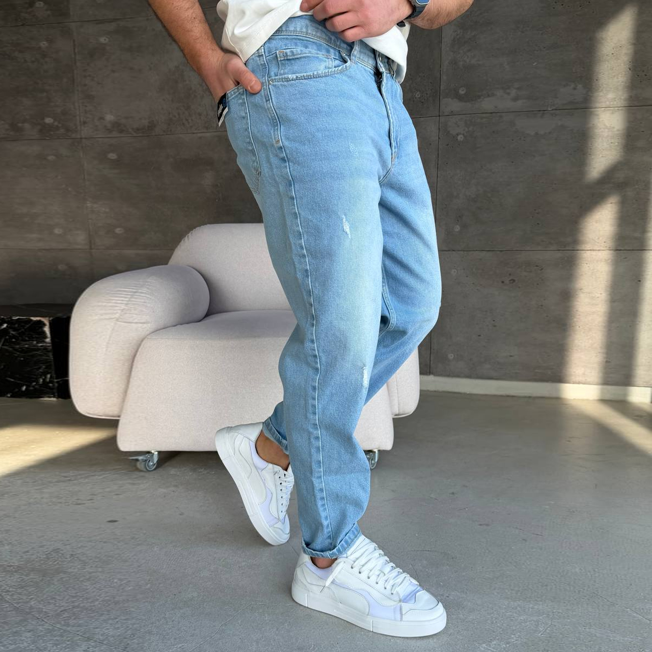 Джинси Mom з подертістю світло-блакитні 3191-3