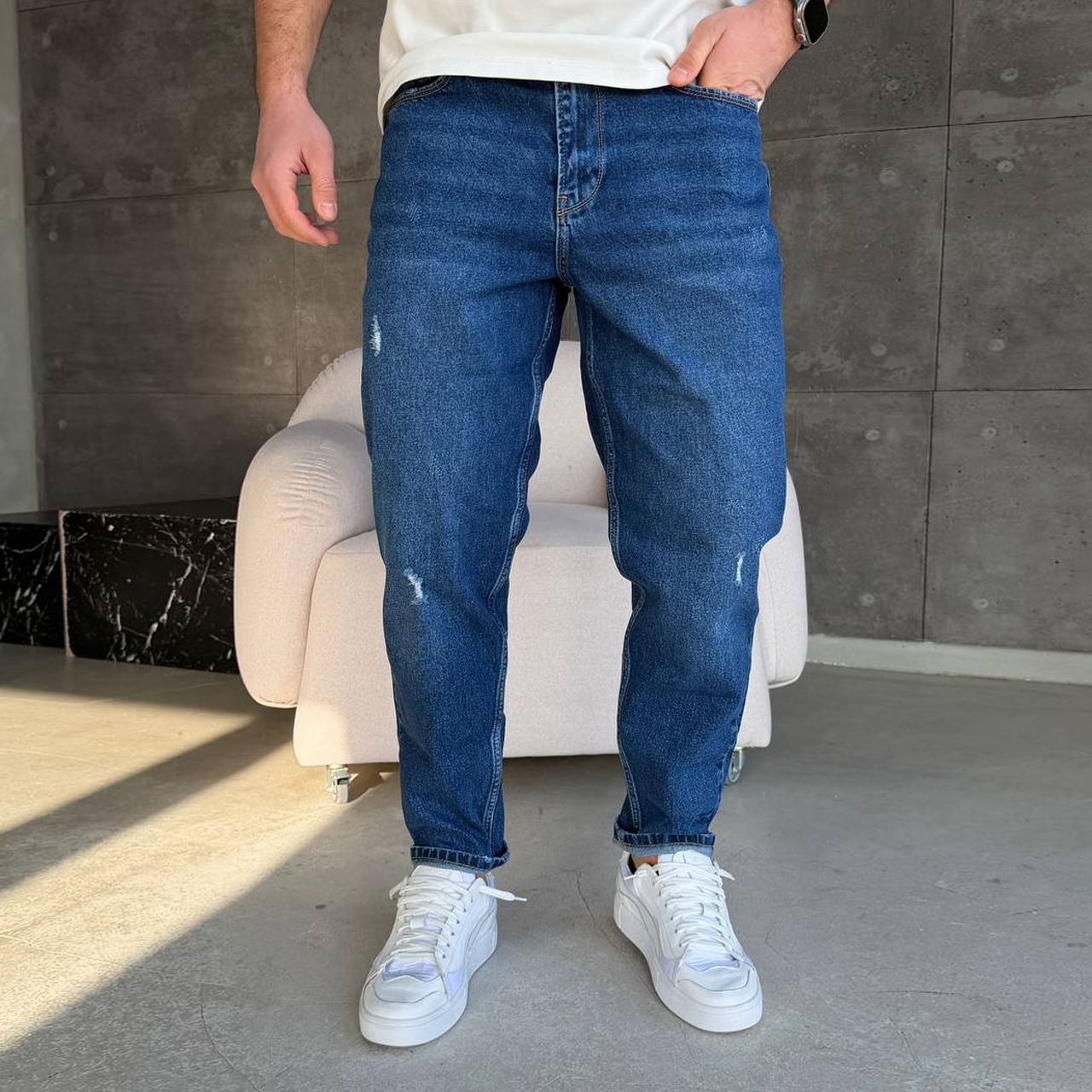 Джинси Mom з подертістю насичено сині 3191-1