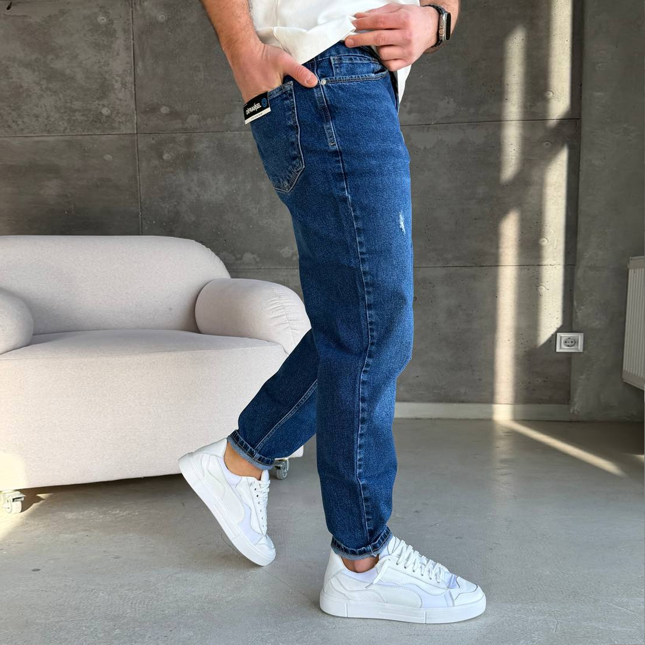 Джинси Mom з подертістю насичено сині 3191-1