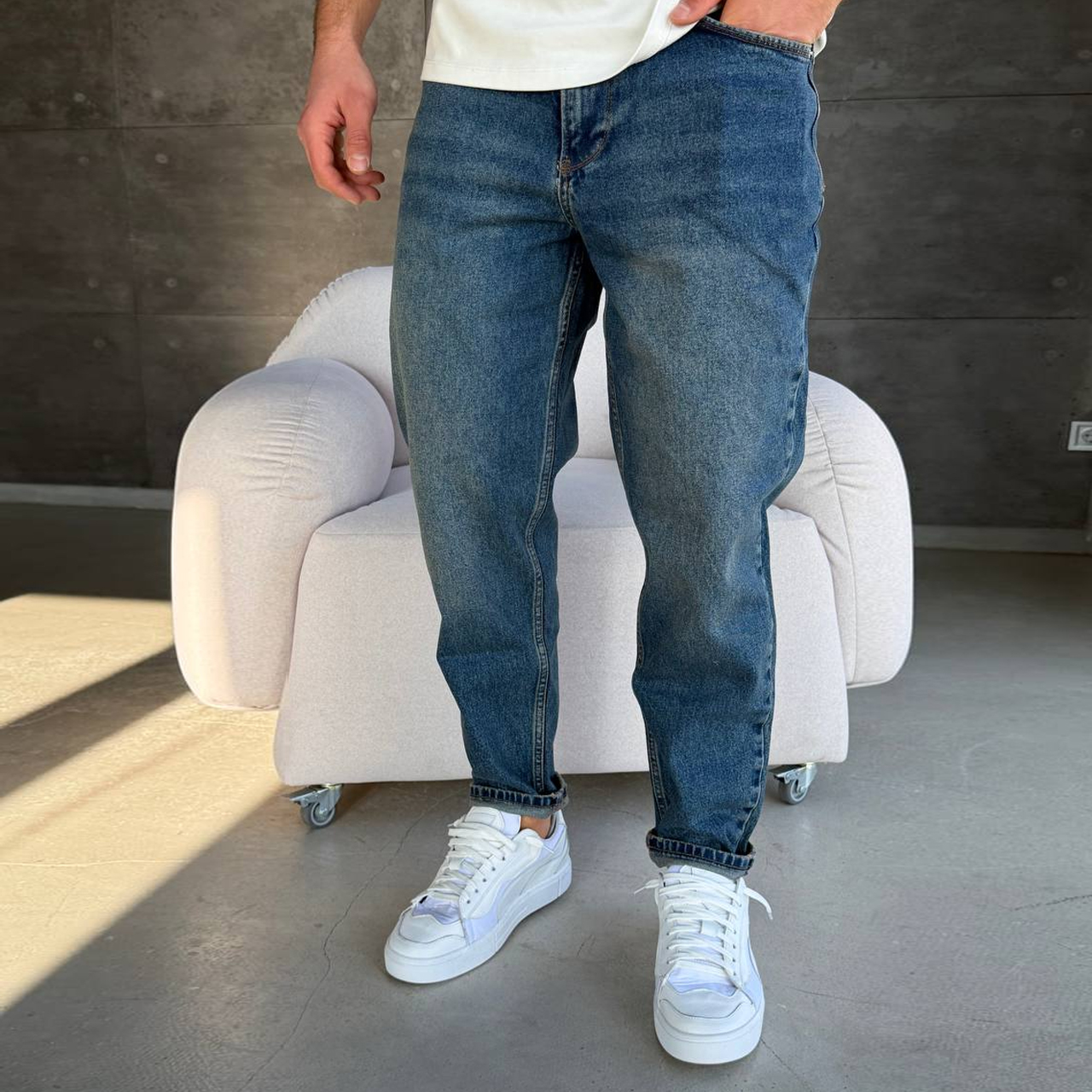 Джинси Mom сині з потертістю 3101-1