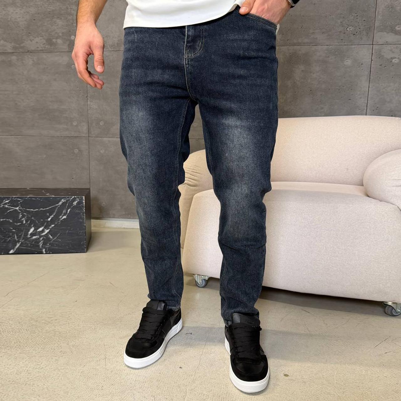 Джинси Slim Mom сині з потертостями фліс