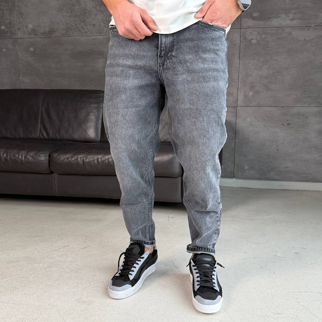 Джинси Mom сірі з потертістю 2638-1