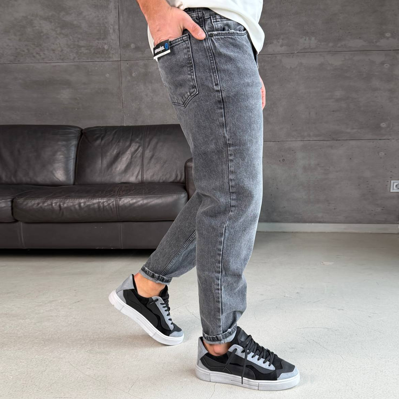 Джинси Mom сірі з потертістю 2638-1