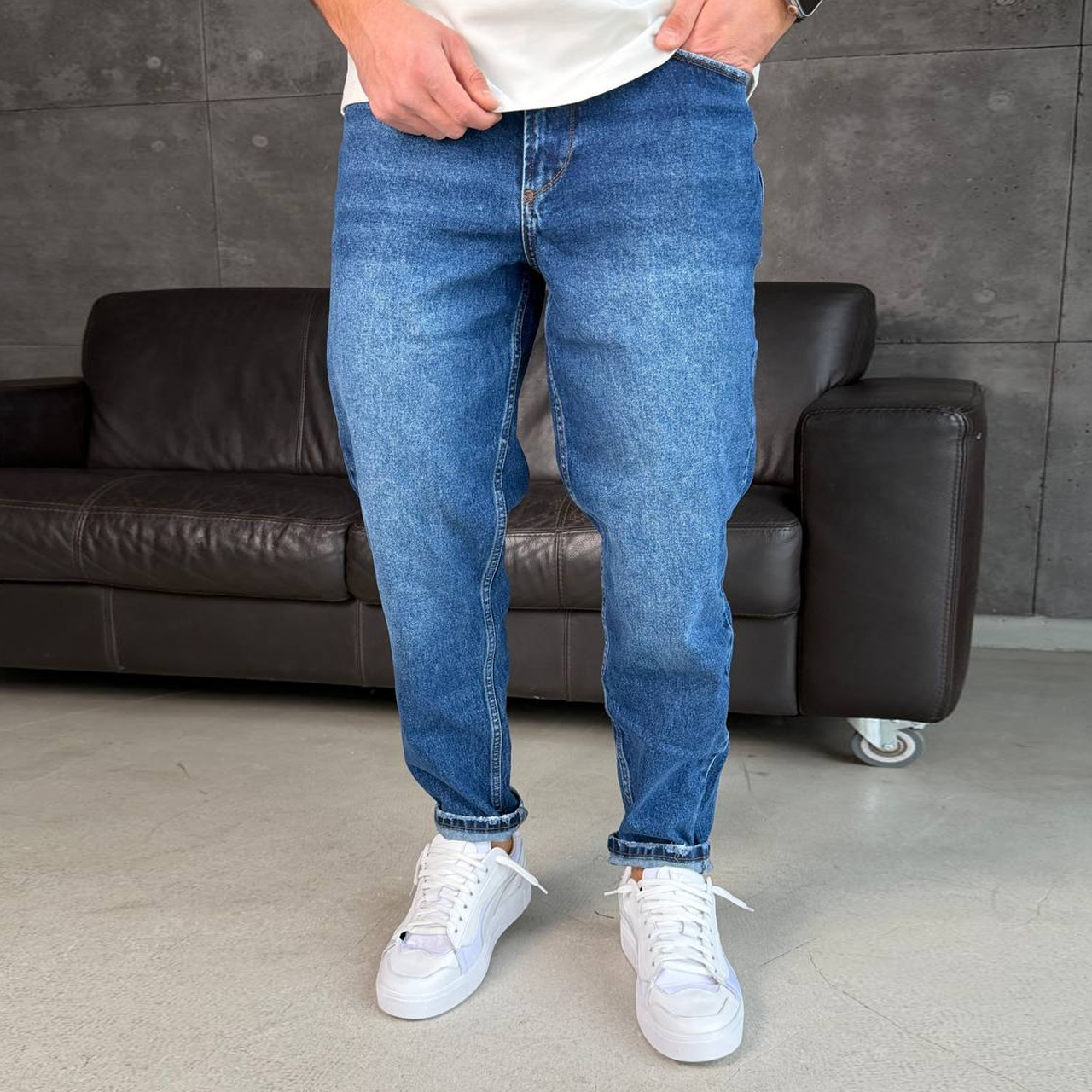 Джинси Mom сині з потертістю 3101