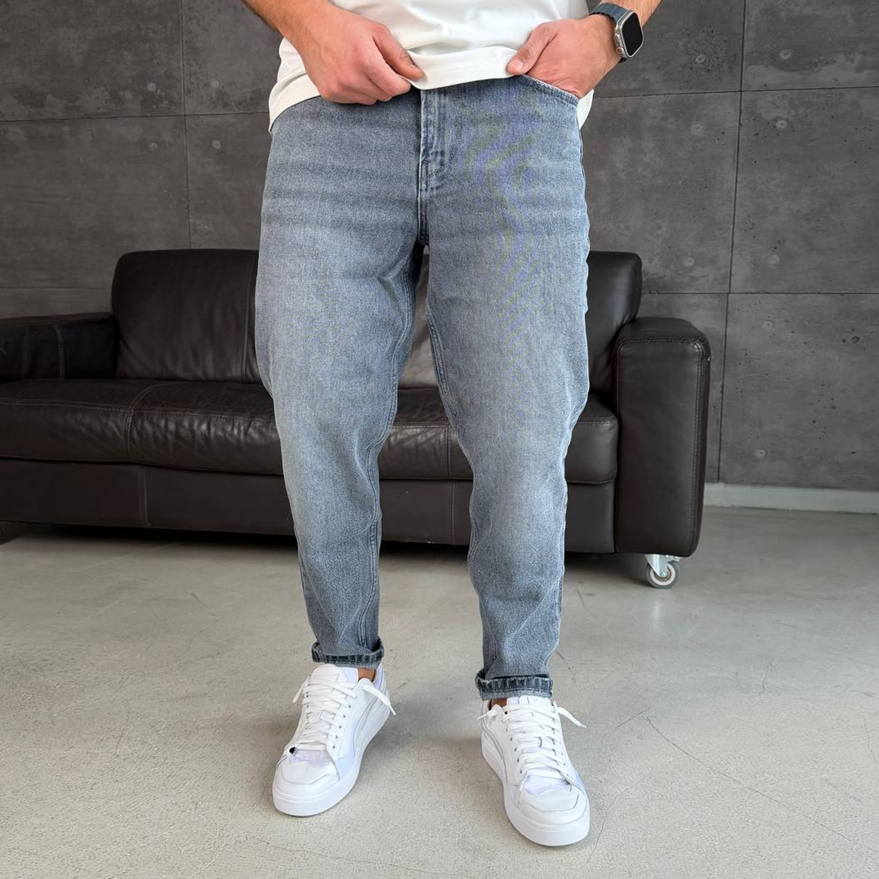 Джинси Mom сірі з синім відтінком 6 (зал)