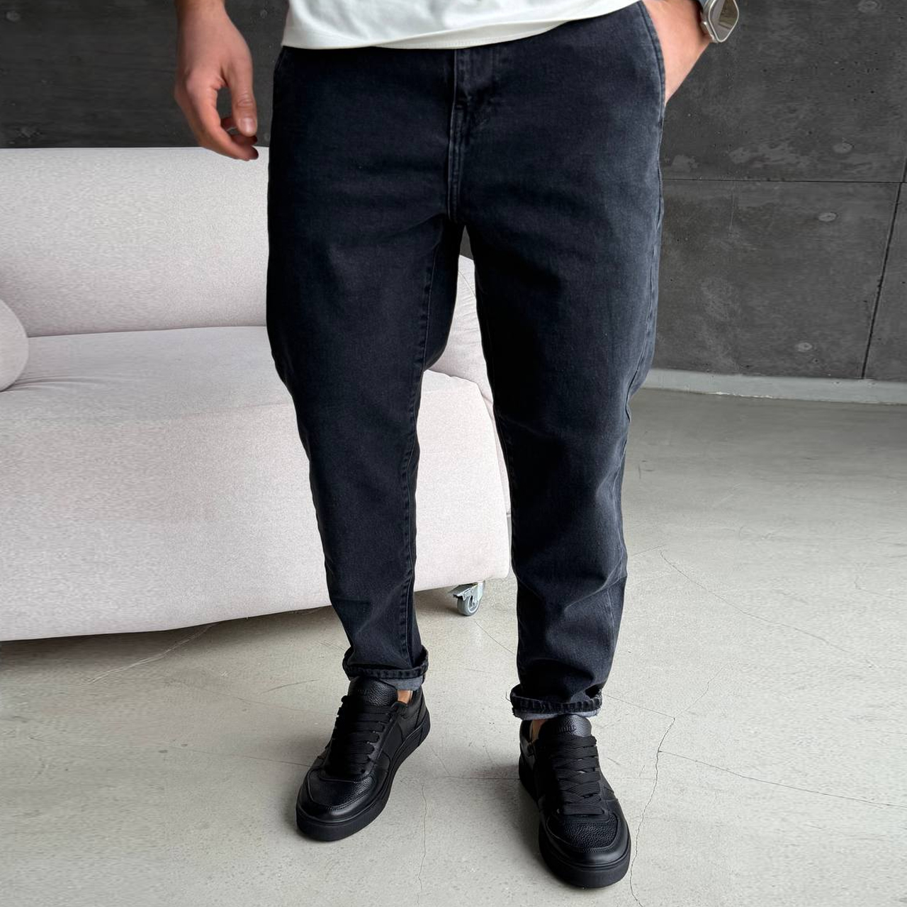 Джинси Mom графітові на резинці 2561