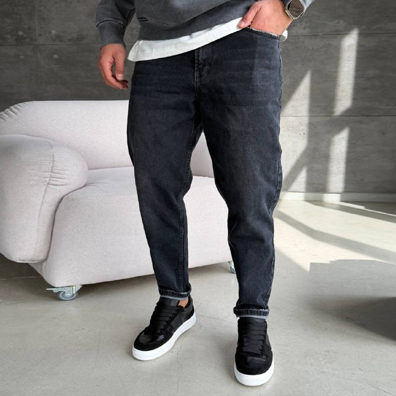 Джинси Mom темно-сірі з потертостями 3155