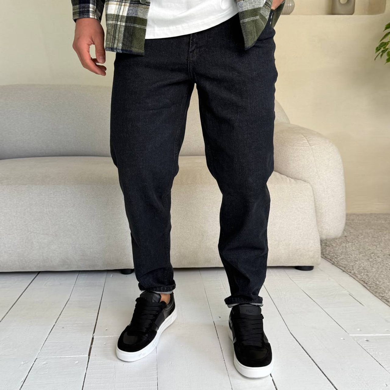 Джинси Mom меланж нитка чорні 3024