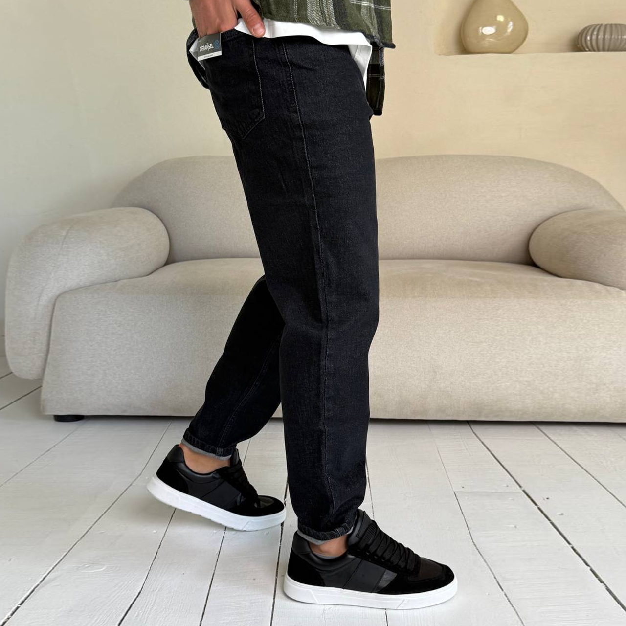 Джинси Mom меланж нитка чорні 3024