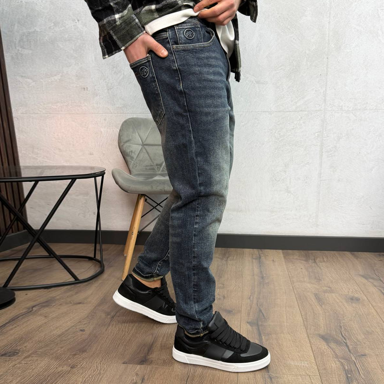 Джинси Slim Моm з потертостями сині 3301-2