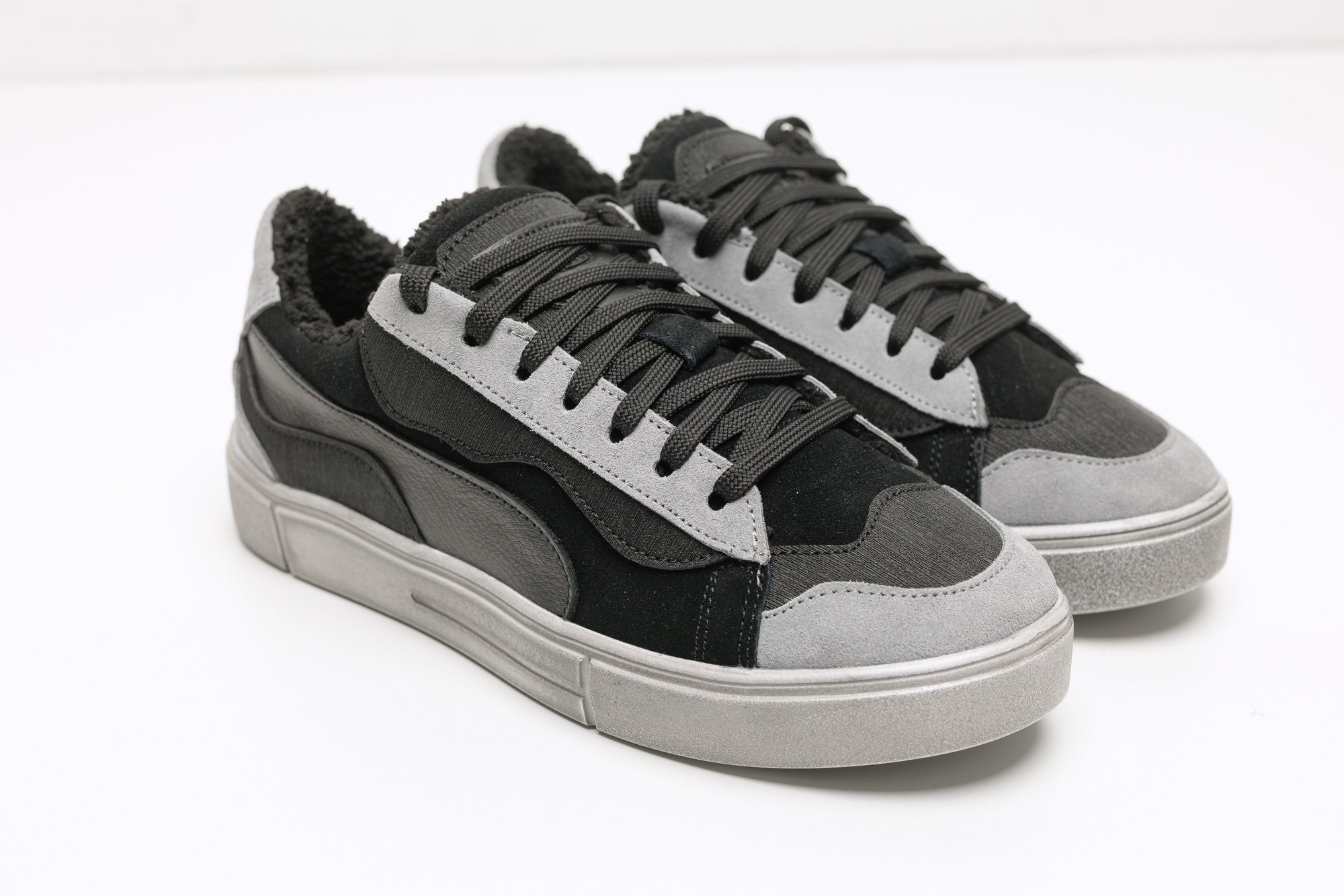 Кеди HARD Wave хутро чорно-сірі 1704-2м