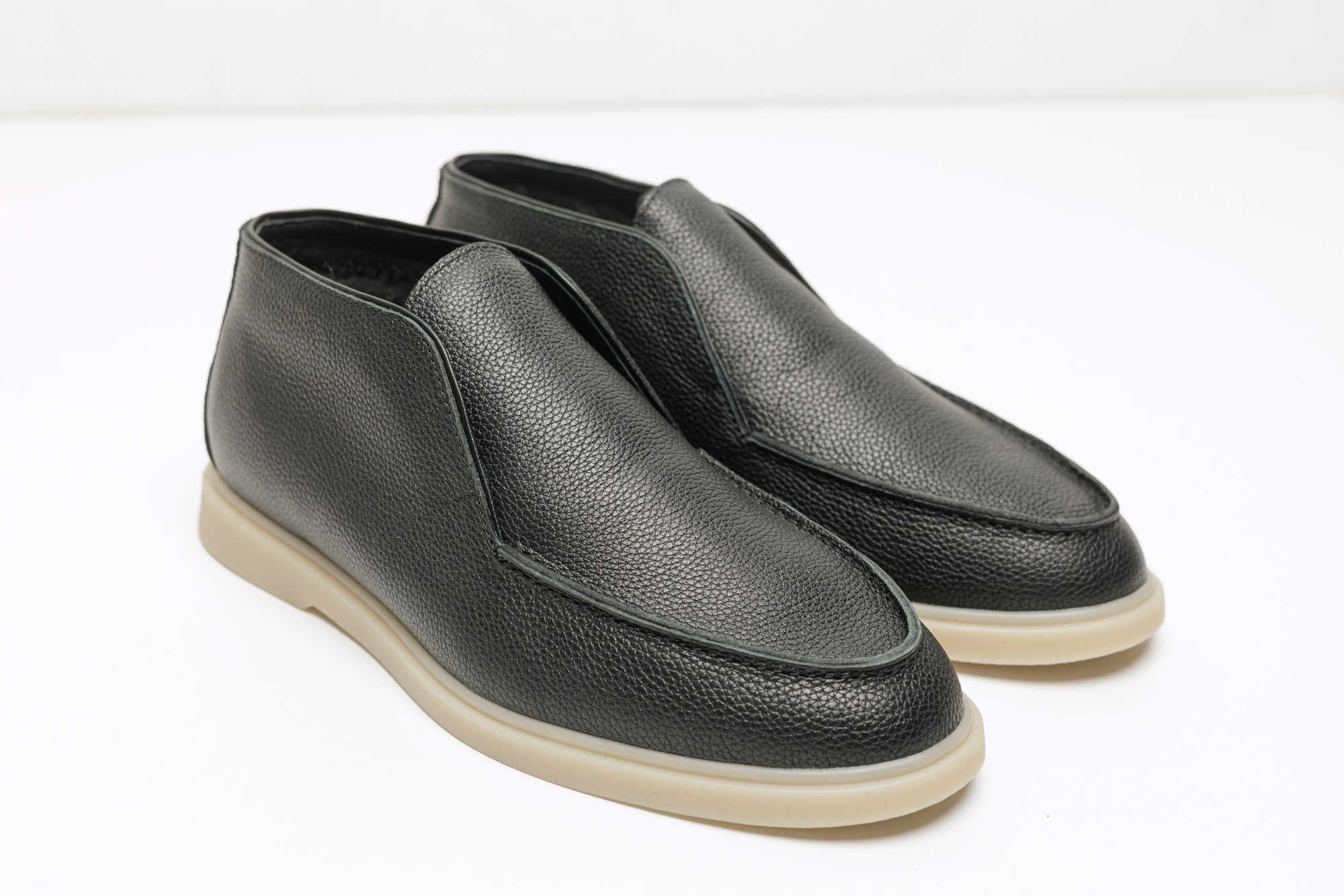 Лофери HARD високі чорні шкіра хутро 3798-2