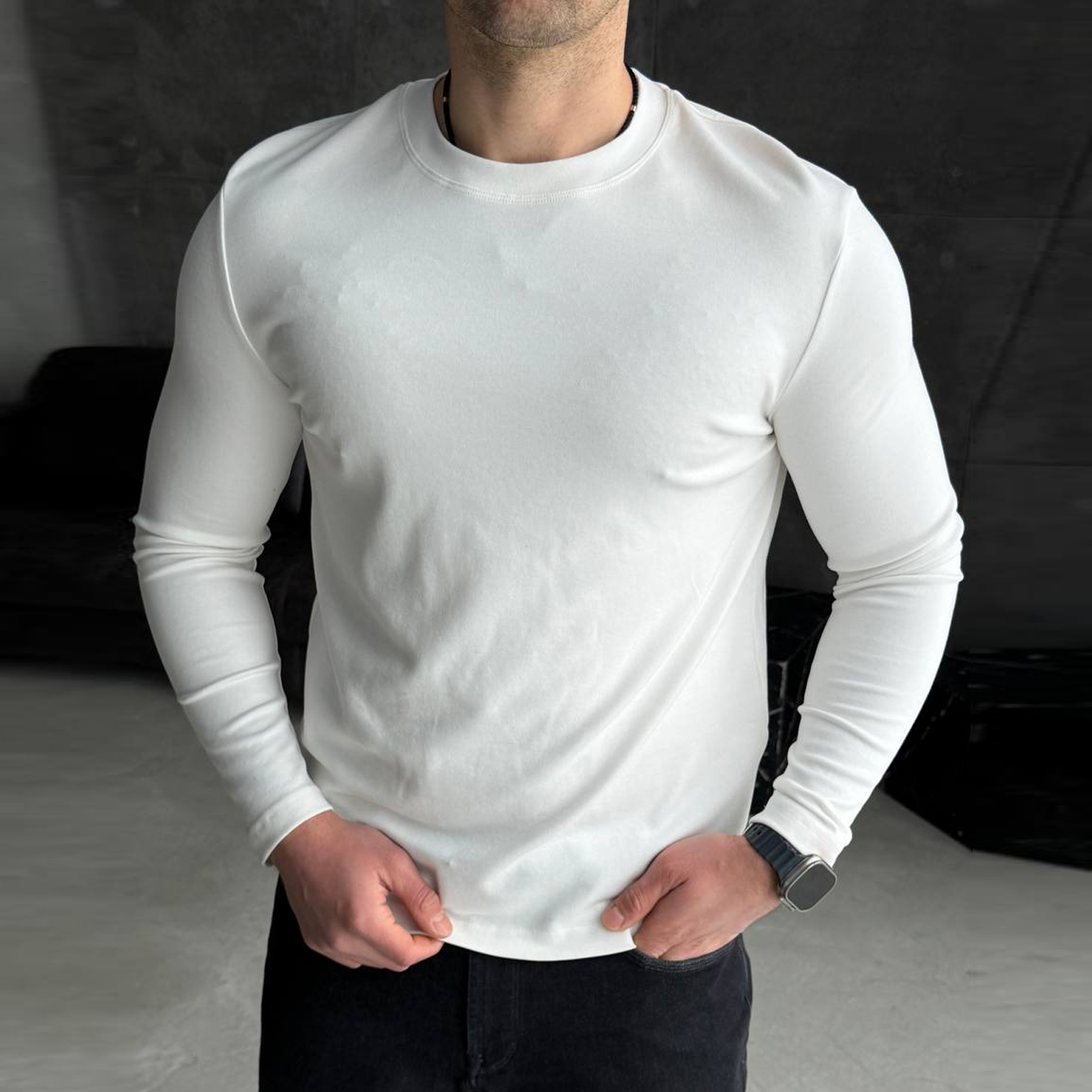 Футболка з довгим рукавом біла 732-2