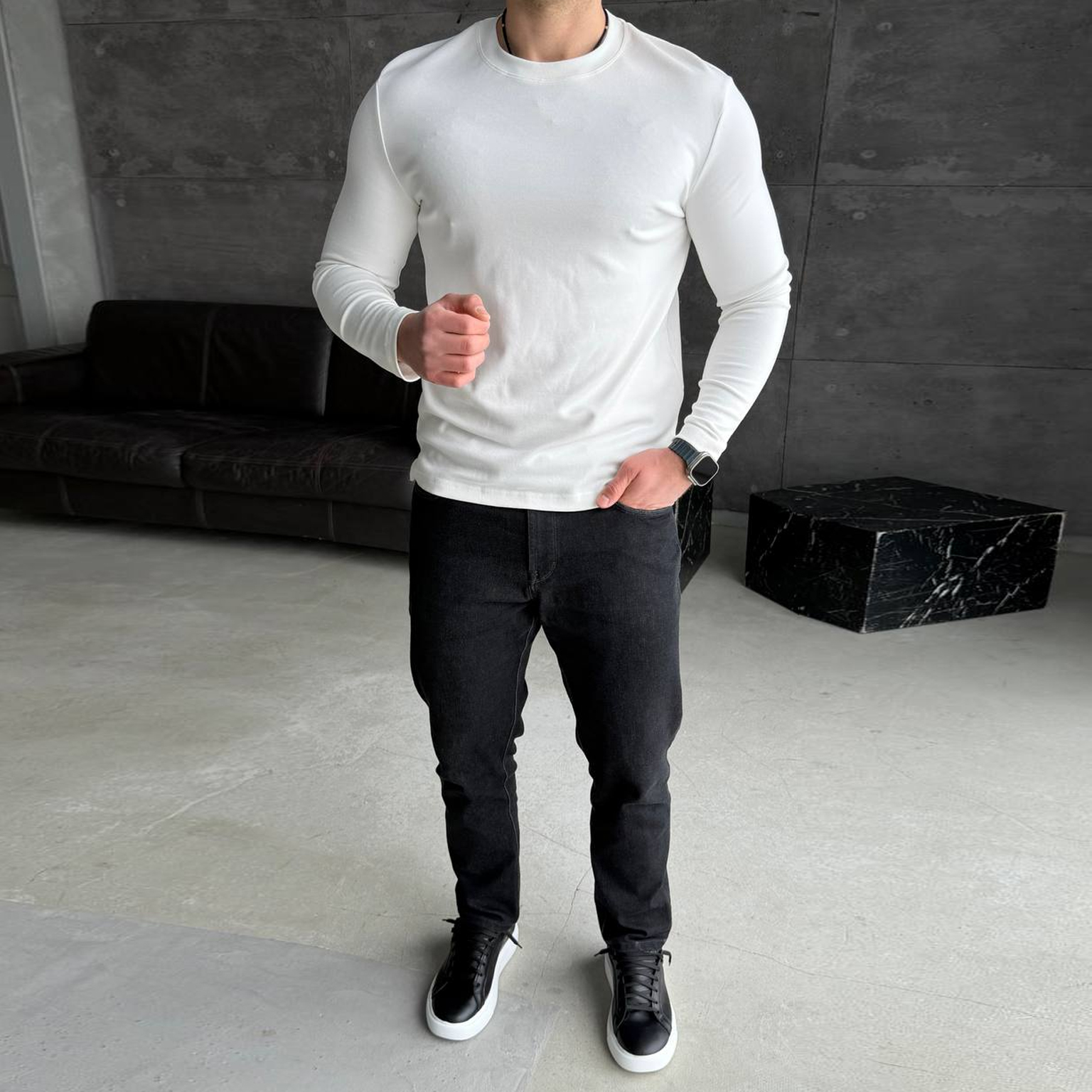 Футболка з довгим рукавом біла 732-2