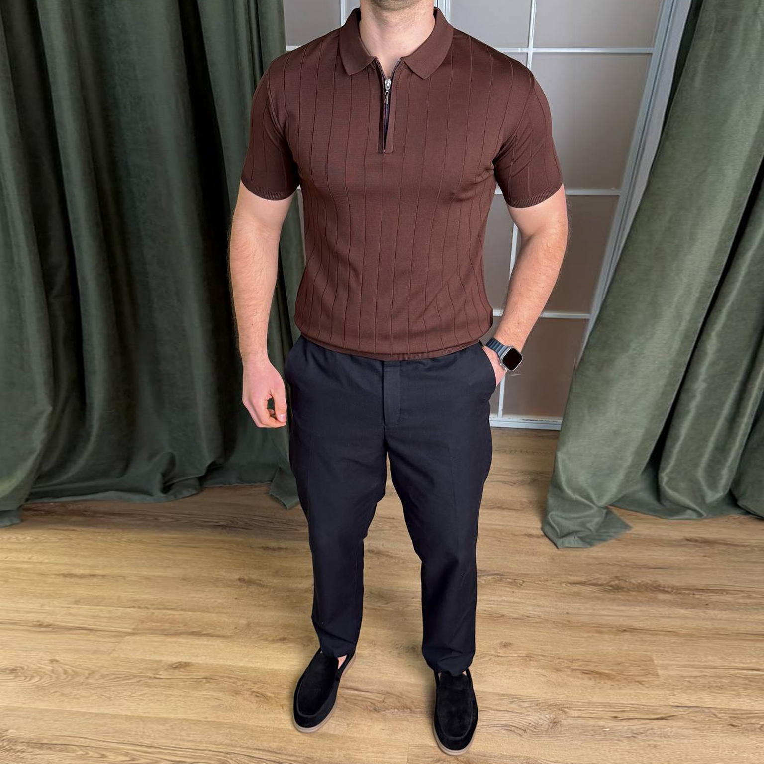 Футболка з коміром коричнева 7298-3