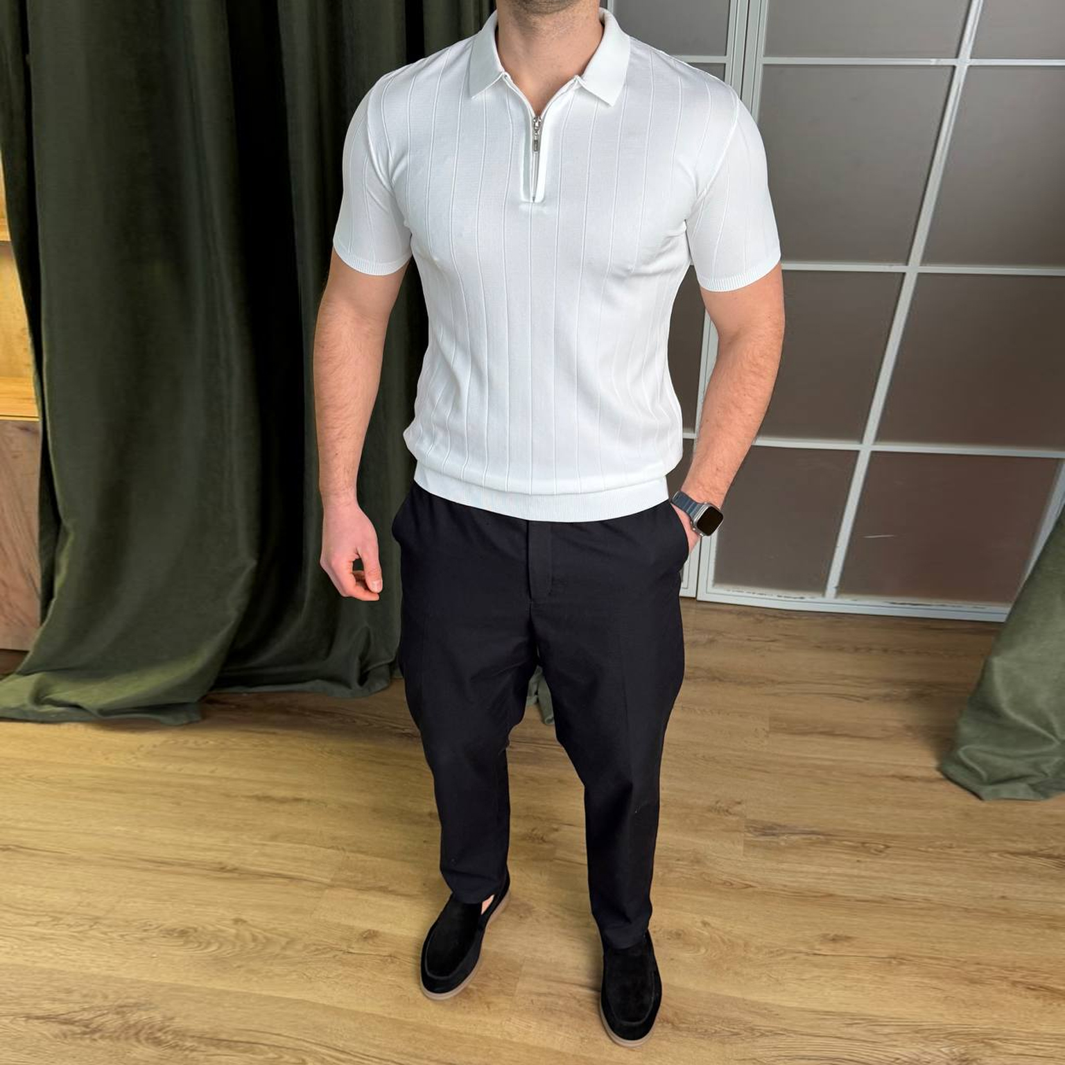 Футболка з коміром біла 7298-4