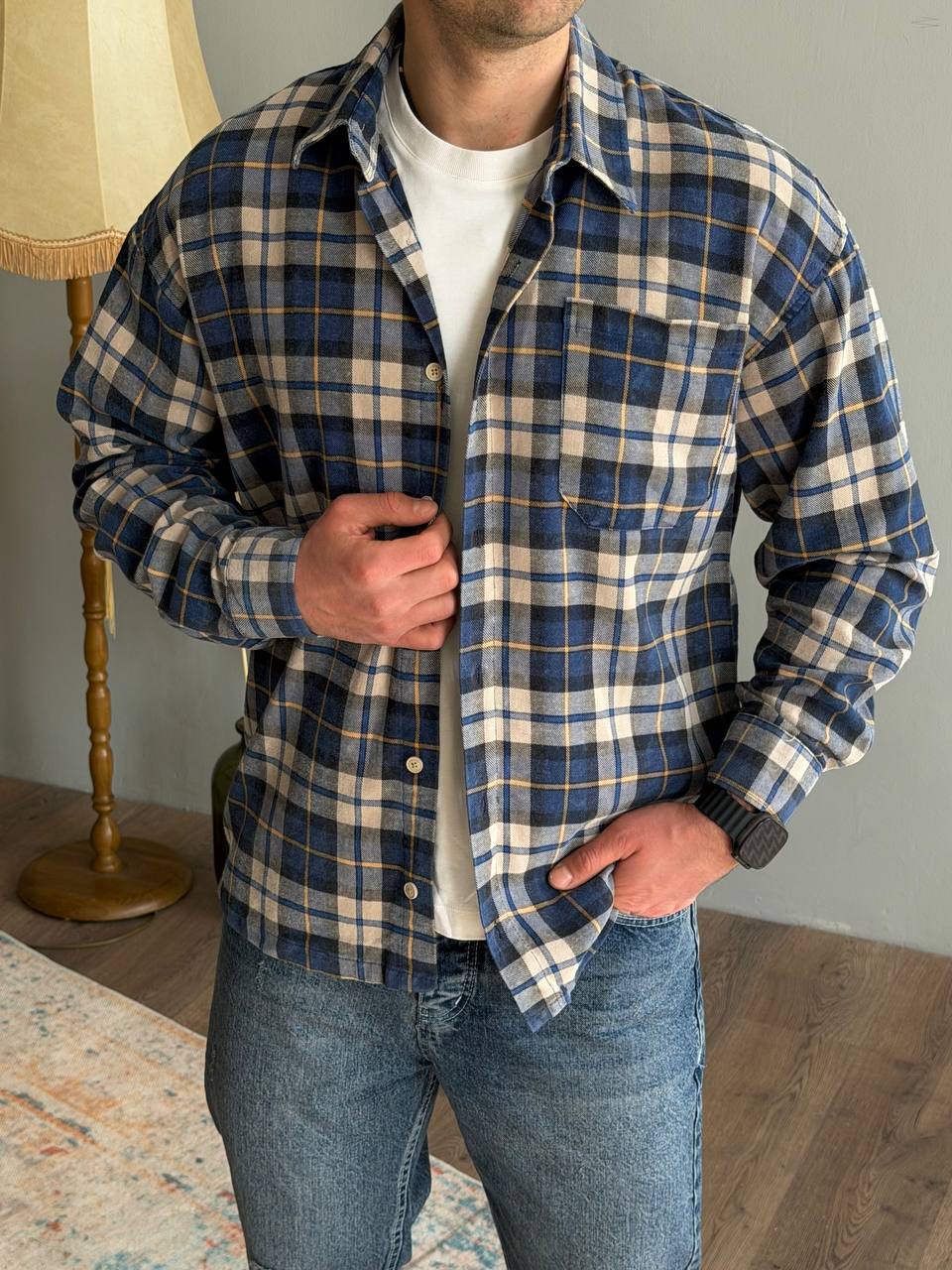 Сорочка HARD в клітинку синьо-бежева 1729-1