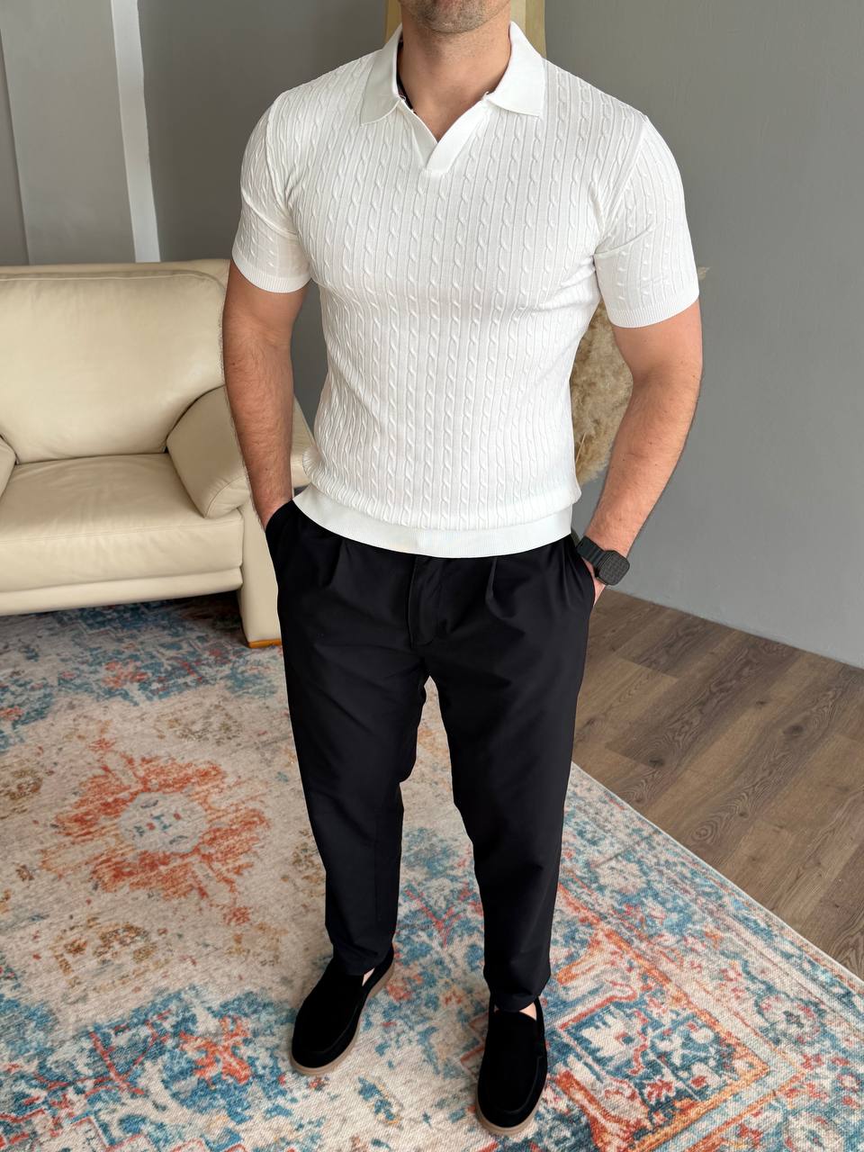 Футболка, комір кутом, в косичку, біла 7472-4