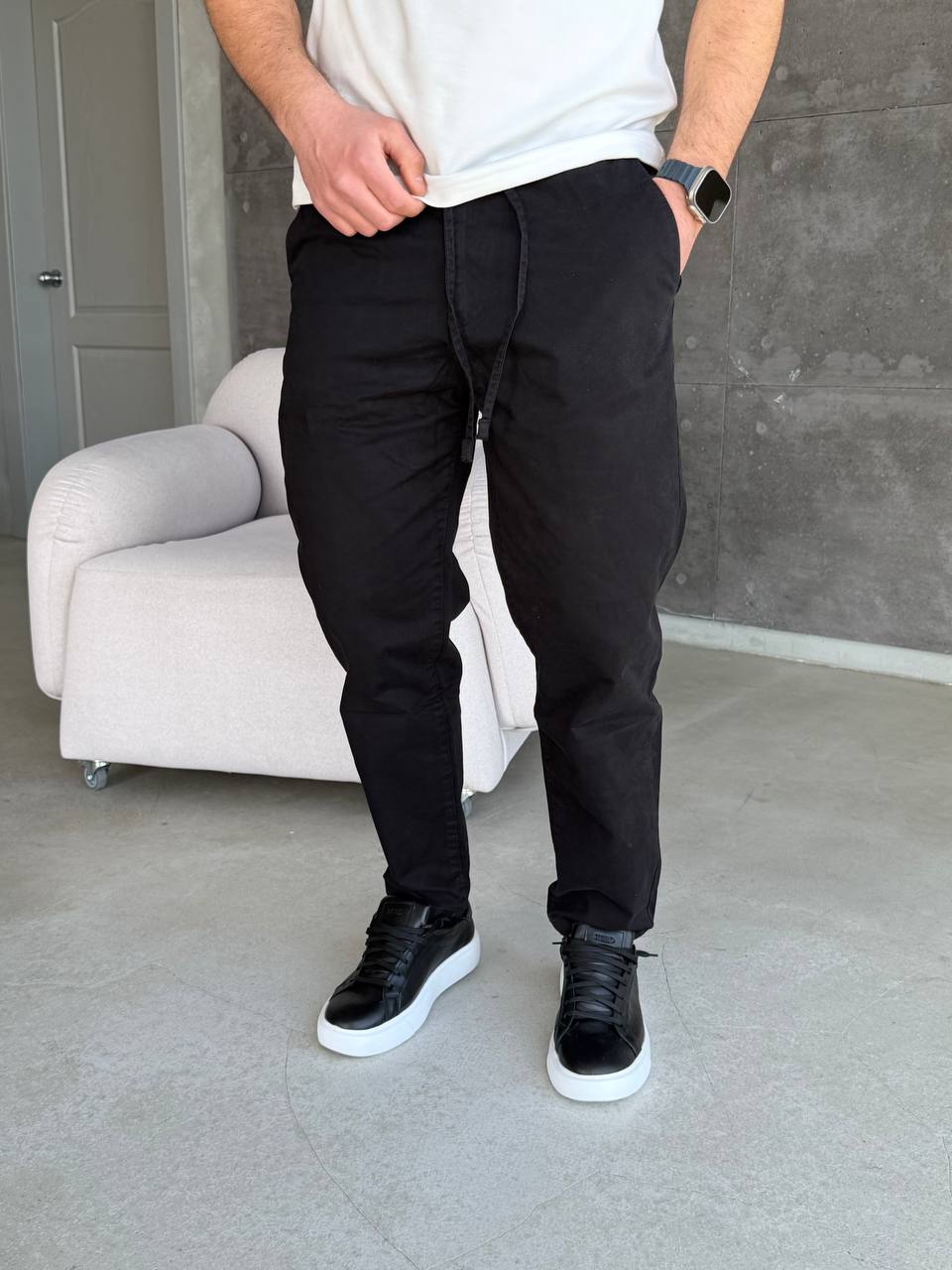 Штани на резинці та зав'язках, чорні 6554-2