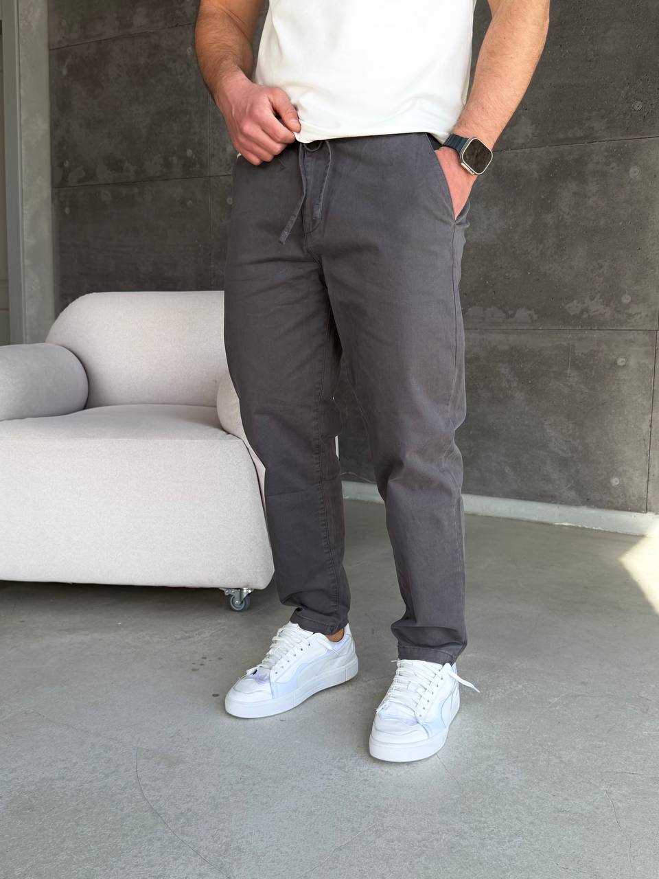 Штани на резинці та зав'язках, сірі 6554-1