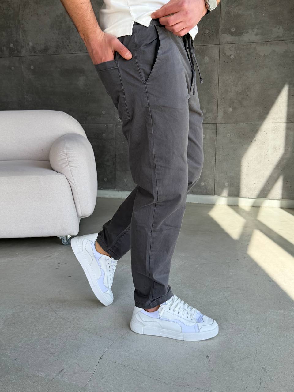 Штани на резинці та зав'язках, сірі 6554-1