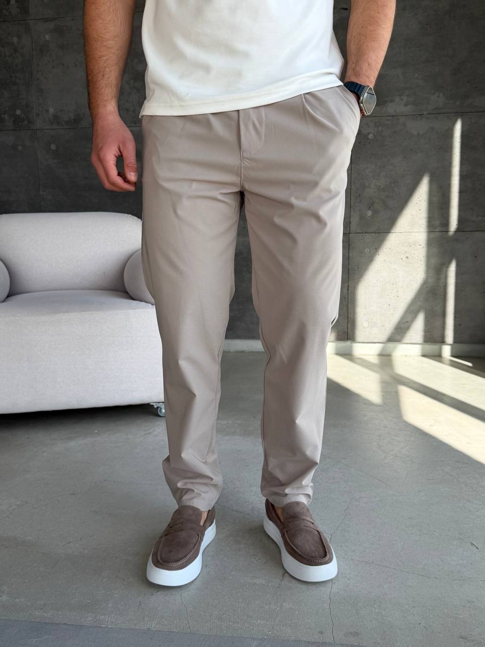 Штани на резинці із защіпками білі 6250-2