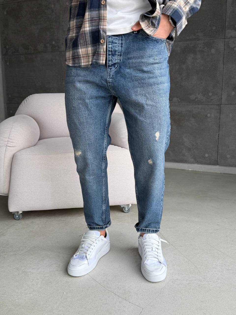 Джинси з подряжками, жовтою потертістю сині 3340-1