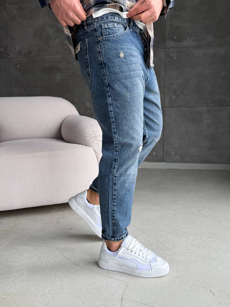 Джинси з подряжками, жовтою потертістю сині 3340-1