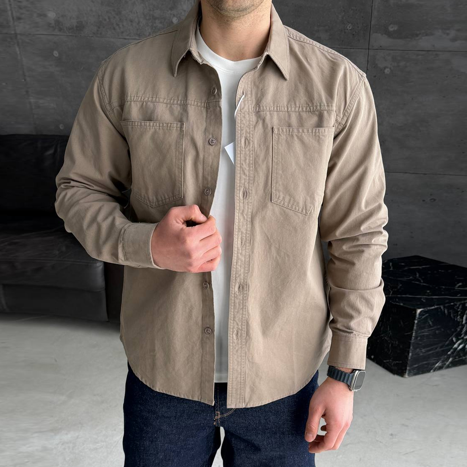 Сорочка джинсова світло-бежева 8073