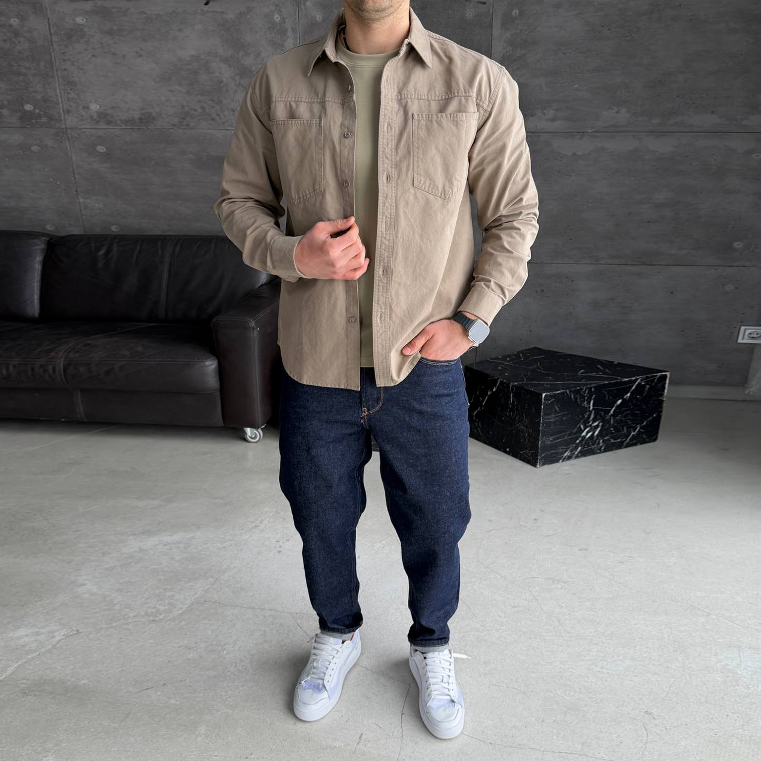 Сорочка джинсова світло-бежева 8073