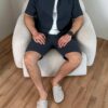 Комплект літній льняний сорочка та шорти, темно-смарагдовий 7360-3 Комплект літній льняний сорочка та шорти, темно-смарагдовий 7360-3