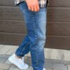 Джинси Mom сині з жовтою потертістю 3477 Джинси Mom сині з жовтою потертістю 3477
