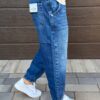 Джинси Mom balloon fit сині з білою потертістю 3285-1