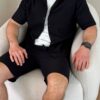 Комплект літній льняний сорочка та шорти, чорний 7360-2 Комплект літній льняний сорочка та шорти, чорний 7360-2